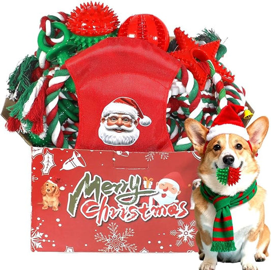 Mnubsrva Dog Toys 15 Pack for Teeth Cleaning and Fun, Puppy Teething Chew Toy with Gift Box, Variety Tug Rope Balls & Rubber Rings Bulk for Puppies