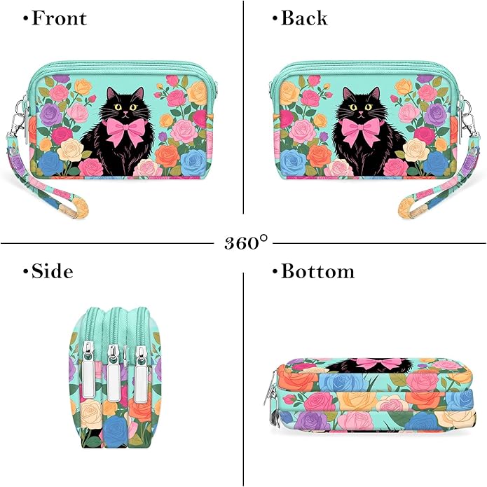 BIAOTIE Wristlet Purses for Women, Nylon Small Crossbody Bags with Adjustable Strap 3 Zipper Wristlet Wallet Phone Organizer