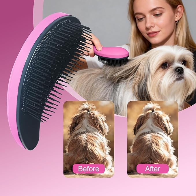 Small Dog Brush - Puppy Hair Brush- Grooming Tool for Teddy, Yorkies, Maltese, Shih Tzu, Chihuahua (Pink)
