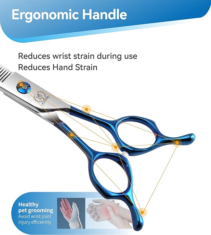 Fenice Peak Curved Thinning Shears Dog Grooming with Coating 440C Stainless Steel, 7 inch Professional Thinning Shears for Dogs，25 Degree of Curved Blade，Durable Smooth Motion & Cut for Dogs and Cats