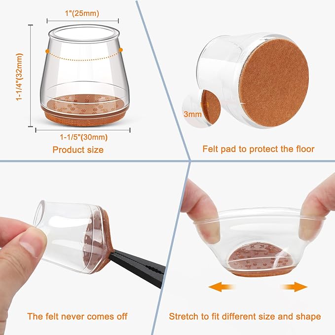 36Pcs Silicone Chair Leg Floor Protectors,Floor Protectors for Chairs,Rubber Chair Leg Protectors for Hardwood Floors,Chair Leg Caps Chair Leg Covers for Wooden Floors(Clear, Small)
