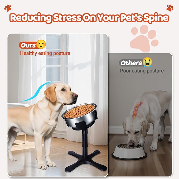Elevated Adjustable Dog Bowl Feeding Stand, 3 Heights and Tiled Ajudst, Compatible with Moost Feeding Bowls, Great for Medium Large Dogs (2 Pack-C)