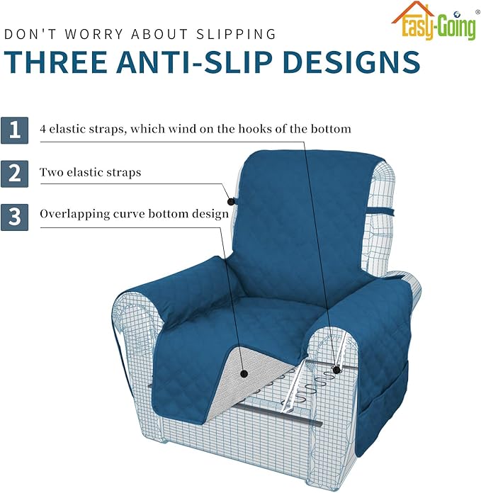 Easy-Going Sofa Slipcover Waterproof Oversized Recliner Chair Cover Non-Slip Fabric Couch Cover for Living Room Washable Furniture Protector for Pets Kids Dog (Oversized Recliner, Peacock Blue)