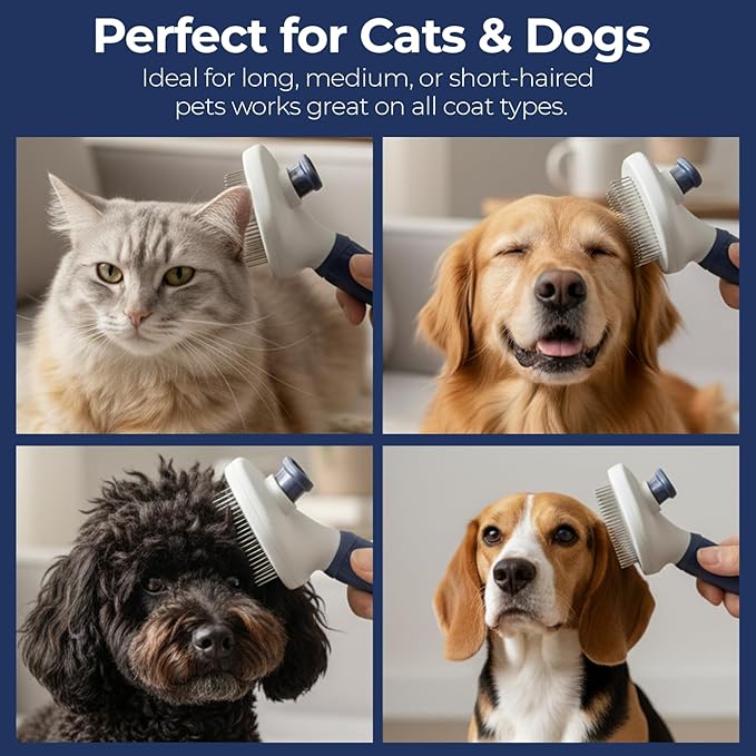 Brooklyn Pet Gear BPG Pet Grooming Tools for Dogs & Cats- Self-Cleaning Slicker Brush, Removes Loose Hair- Skin Safe Easy to Use Deshedding & Detangling Grooming Tool for All Coat Types