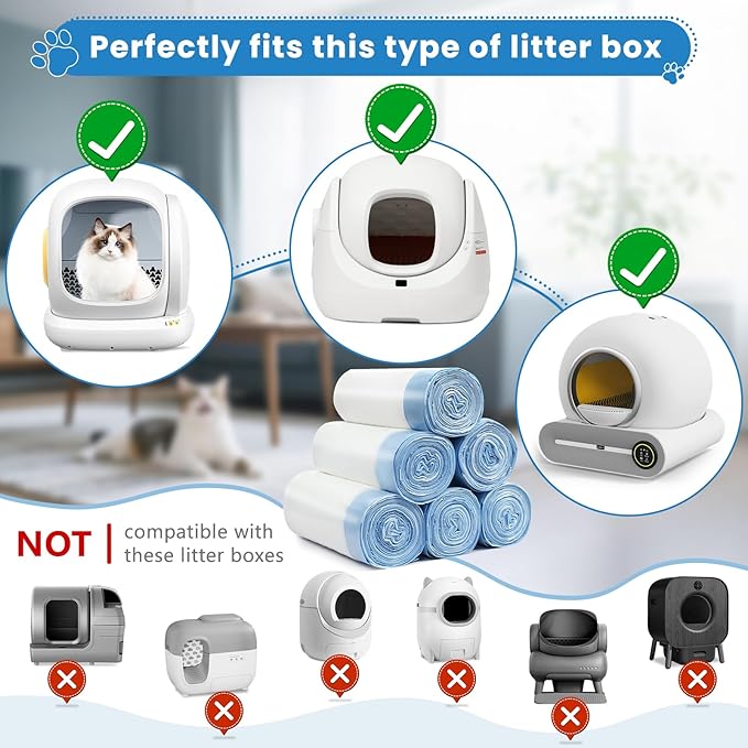 120count Cat Litter Box Liner Automatic Litter Box for Cat Polyethylene Compatible with MeoWant MW-SC01/MW-SC02 1.5 Mil Heavy Disposable Scent Free 22lb Load, 17.7 x 19.68 in