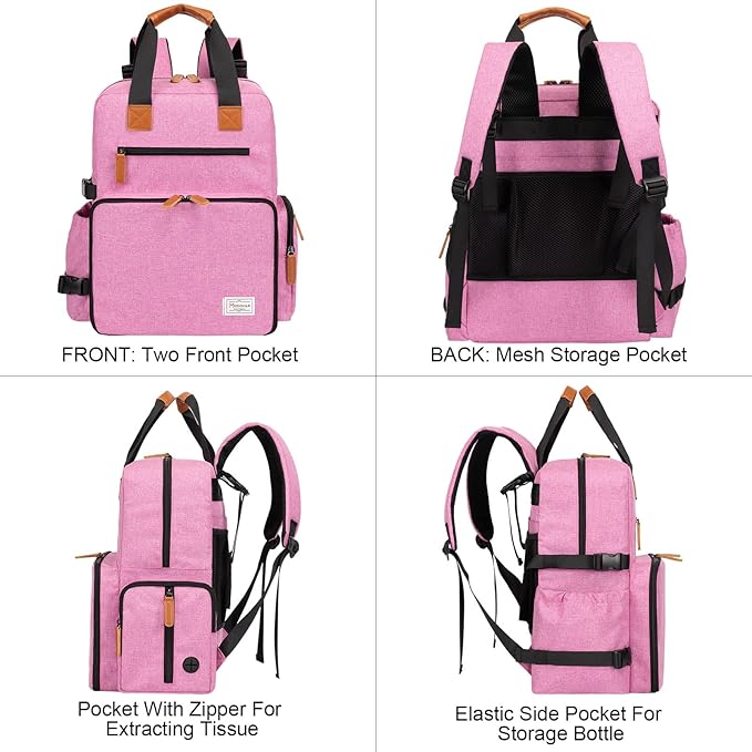 Modoker Dog Travel Bag, Airline Approved Backpack for Pet Accessories Organizer with 2 Food Storage, 2 Collapsible Bowls, Pink