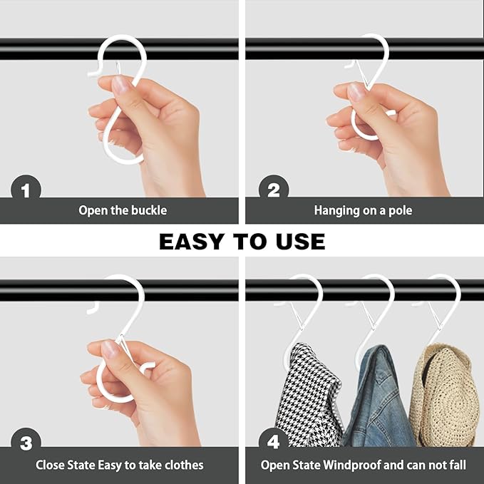 12PCS S Hooks for Hanging,3.5 Inch Heavy Duty Closet Hooks with Safety Buckle,Closet Hooks Hanging for Plants,Clothes,Kitchen Utensil,String Lights,Handbags,Belt, Hat, Cup, Tie (White)