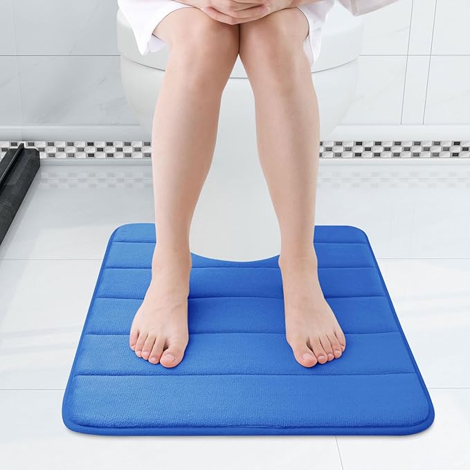 Buganda Memory Foam U-Shaped Contour Toilet Rugs, Non Slip Absorbent, Thick Soft Washable Bathroom Mat, Floor Carpet Bath Rugs Mat for Toilet Base (24" x 24", Royal Blue)