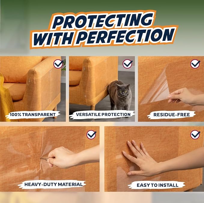 10 Pack Cat Scratch Furniture Protector Sheets – Clear Couch & Sofa Guard from Cat Claws – Easy Apply, Removable, with Twist Pins (5 XL + 5 Large)