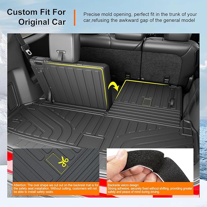 powoq 7 Seats Cargo Mat Compatible with 2013-2020 Nissan Pathfinder Trunk Mat 13 Infiniti JX35 & 14-20 Infiniti QX60 Replacement for 2013-2020 Pathfinder Accessories (Trunk Mat with Backrest Mats)