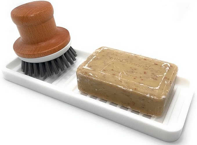 Happitasa Silicone Kitchen Sink Organizer Tray, Sponge Holder and Countertop Protector | Bathroom and Kitchen Soap Dish and Dispenser Tray (White, 9"x3.5")