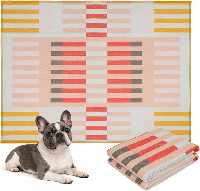 LOVEWAG Washable Dog Pee Pads, 36" x 48", Waterproof, Non-Slip, Super Absorbent, Reusable Machine-Washable, 2-Pack (Guava Stripes)