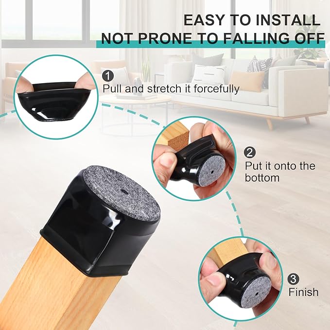 48 Pack Chair Leg Floor Protectors, Chair Feet Protectors for Hardwood Floors,Silicone Chair Leg Caps Covers Pads, Floors from Scratching and Reduce Noise (Black Fit:1.3"-2")