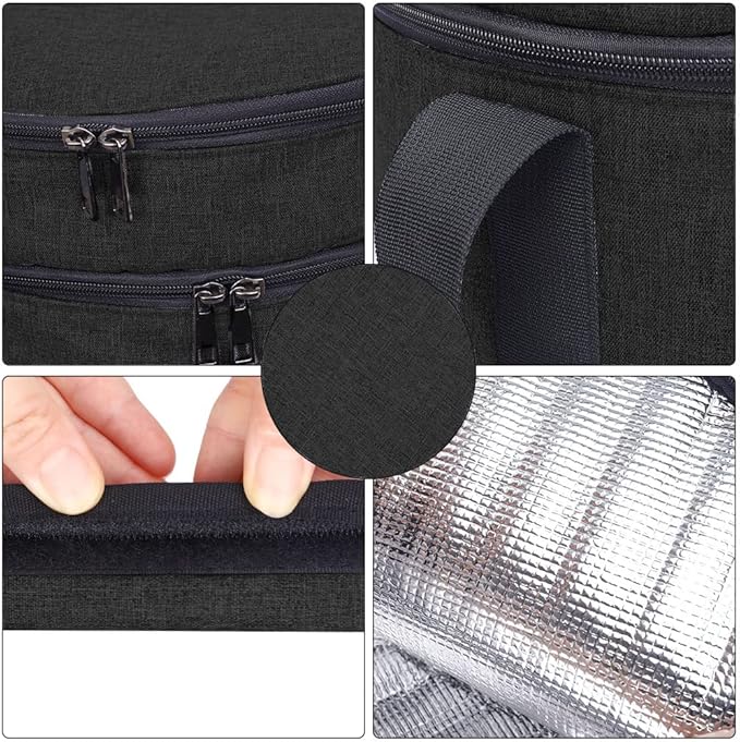 HERSENT Lunch Bag Insulated Thermal Food Carrier, Casserole Carrier,Pie Carrier, Insulated Casserole Carrier Storage Bag with Carry Handles, 2 Compartments Insulated Lunch Bag Potluck Carrier