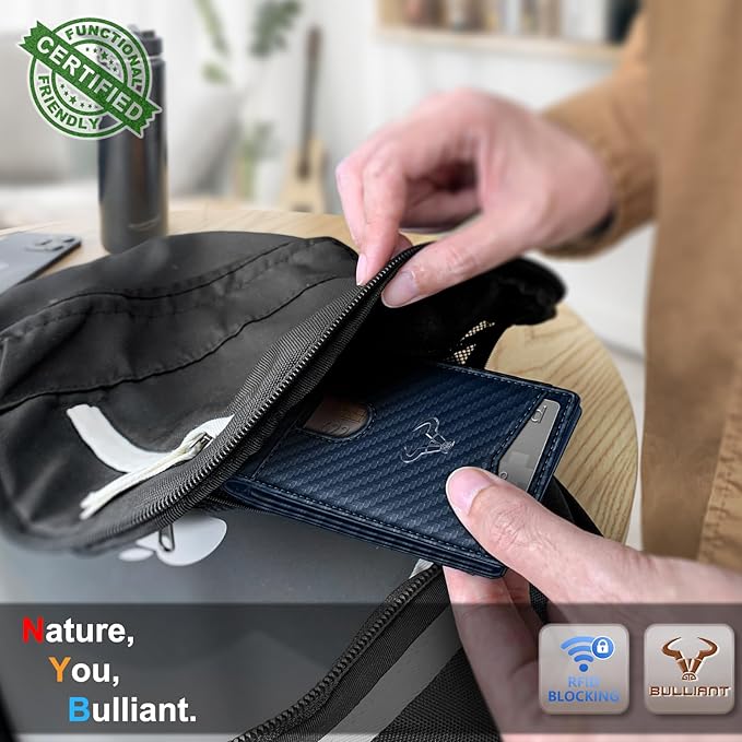 BULLIANT Men Wallet, Slim Leather Wallet Front Pocket Card Holder Gift For Men 11 Slots RFID Blocking