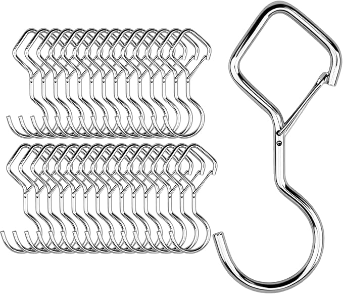 Heavy Duty S Hooks for Hanging with Lock, 4.72 Inch Metal Screw Hooks for Plants, Kitchen Utensils, Bags, Towels, and Outdoor Storage, Plant Hangers and Hanging Hooks (Silver, 30 pcs)