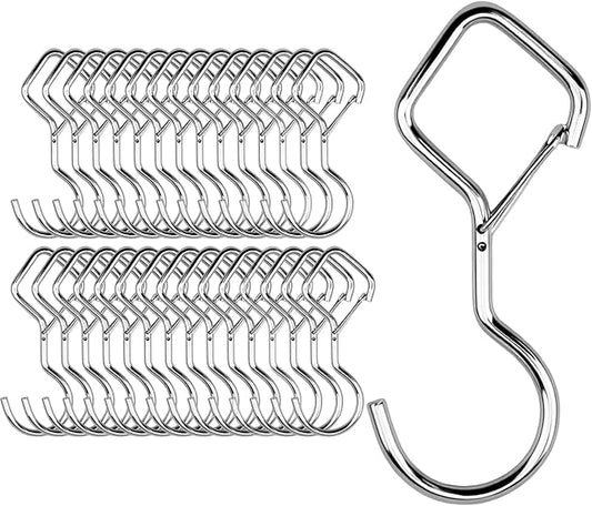 Heavy Duty S Hooks for Hanging with Lock, 4.72 Inch Metal Screw Hooks for Plants, Kitchen Utensils, Bags, Towels, and Outdoor Storage, Plant Hangers and Hanging Hooks (Silver, 30 pcs)
