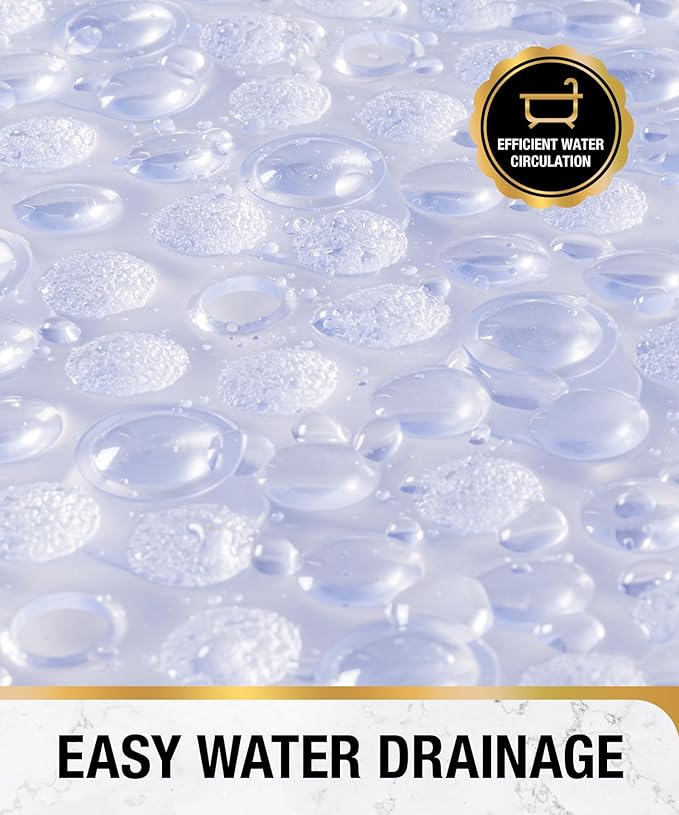 HITSLAM Bathtub Mat Non Slip, 27x15 Inch Bubble Oval Bath Tub Mat for Bathroom, Machine Washable Shower Mat with Suction Cups and Drain Holes, Clear 2 Pack