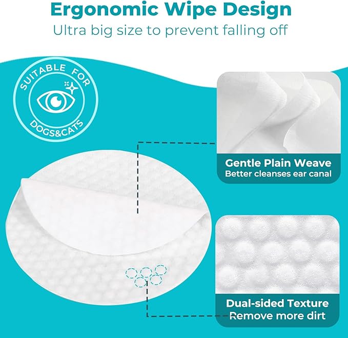 Falatong Gentle Pet Eye Wipes, Hypoallergenic Tear Stain Remover for Cats and Dogs, 100 Count Unscented Cleaning Pads with Adequate Fluid Content