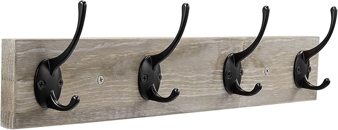 Sageme Wall Mounted Coat Rack, Wooden Entryway Vintage Rustic Coat Rack Hat Hanger Rack Zinc die-cast 4-Hook Rail for The Entryway, Bathroom, Bedroom, Kitchen, Mudroom Pinewood Alloy 4-Hook