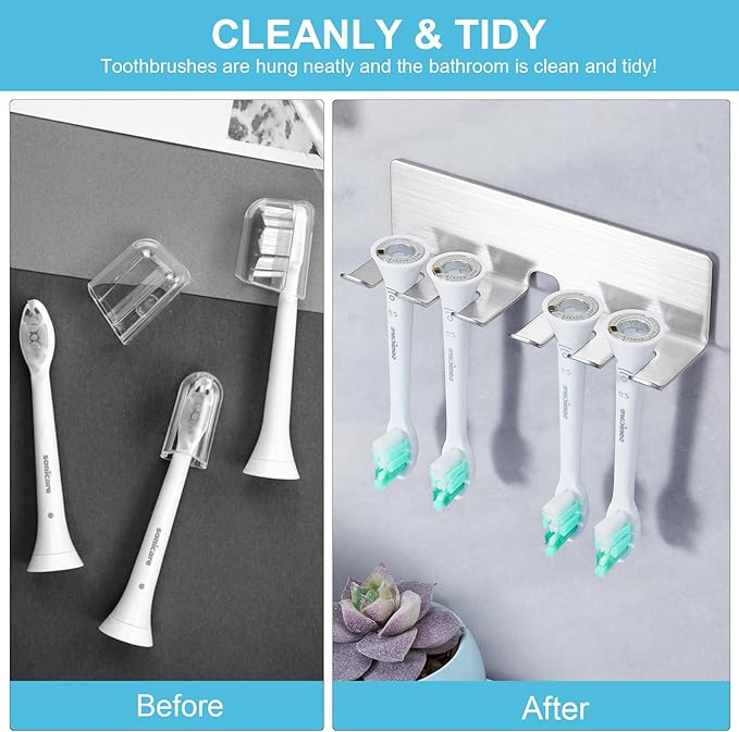 Toothbrush Holder Wall Mounted, Electric Toothbrush Head Holder for Bathrooms, Adhesive Toothbrush Head Holder, Stainless Steel Toothbrush Wall Holder, Shower Tooth Brushing Holder