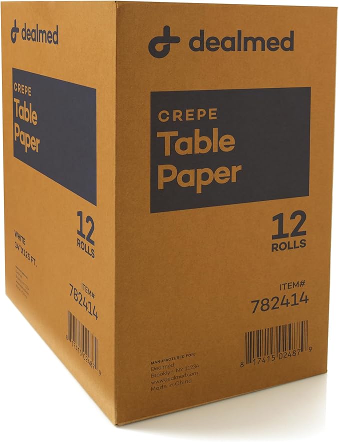 Dealmed Medical Exam Table Paper Roll | Disposable Covers for Doctors, Physicians, Diaper Changing, Waxing, Chiropractor, Tracing, Drawing, Coloring | Crepe, White, 14" x 125', 12 Rolls/Case