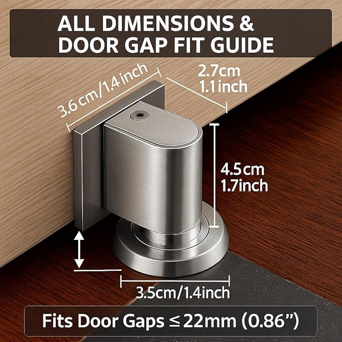 Door Stopper for Bottom of Door, Invisible Magnetic Door Stop No Drill, 2026 New Heavy Duty Door Holder to Keep Doors Open, Rust-Proof Floor or Wall Mount Door Wedge Stopper (Brushed Nickel)