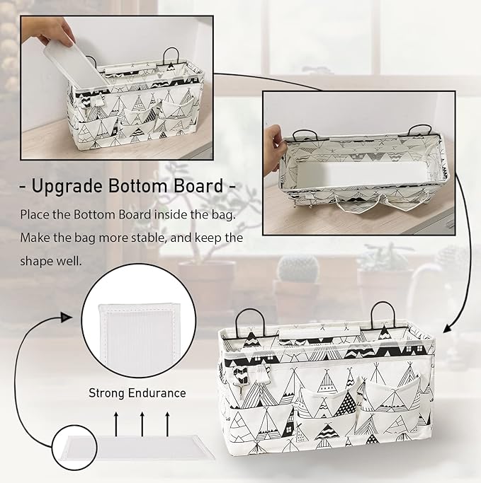 2pcs Large Wall Hanging Organizer Bag, Linen Fabric Door Hanging Storage Baskets with Pockets, Waterproof Bin for Kitchen, Bedroom, Office, RV Camper (White)