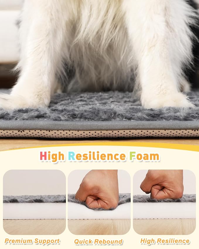 XXL Dog Bed for Crate High Resilience Foam Crate Pad Mat for Large Dogs Washable Anti-Slip,47" x 29",Dark Gray