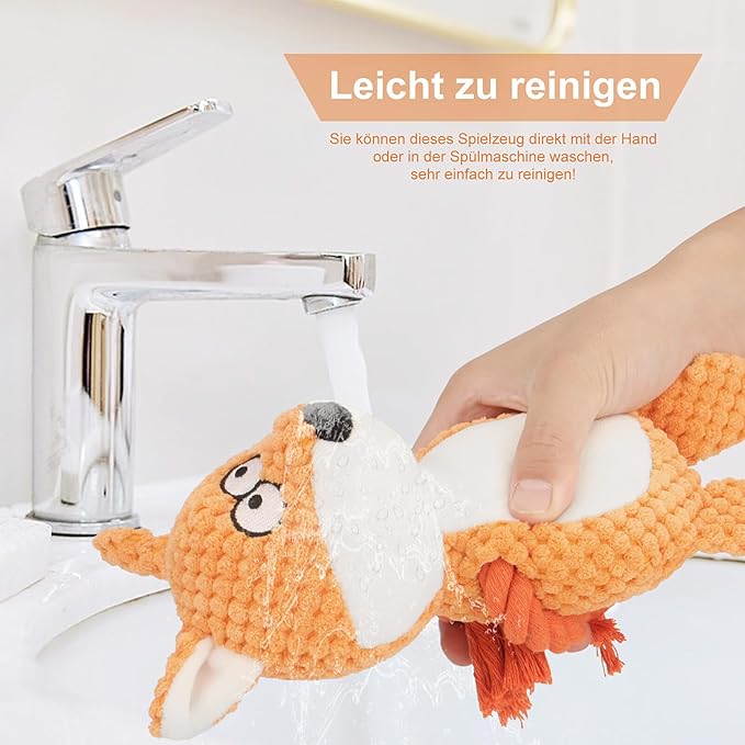 TONYFY Dog Toys, Dog Squeaker Toys with Crinkle Paper, Stuffed Animal Dog Plush Chewing Toy, Cotton Rope Interactive Toys for Puppy, Small, Middle Dogs (Orange Fox)