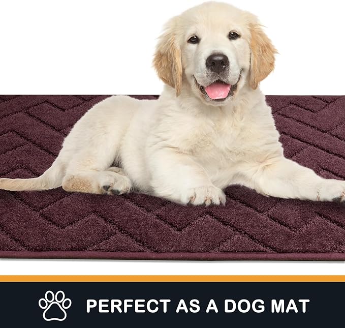 PURRUGS Dirt Trapping Door Mat 32" x 70", Non-Slip Machine Washable Entry Rug, Dog Doormat, Indoor Front Door Mat, Super Absorbent Entryway Rug for Muddy Shoes & Paws, Burgundy Red