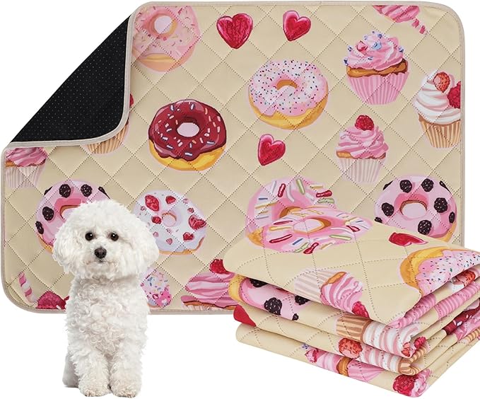 IEUUMLER Washable Pee Pads for Dogs, 2 Pack Cake Pattern Reusable Waterproof Puppy Potty Pads, Non-Slip Absorbent Pet Training Pads for Playpen Crate Bed EU015 Beige Cake, 24x18