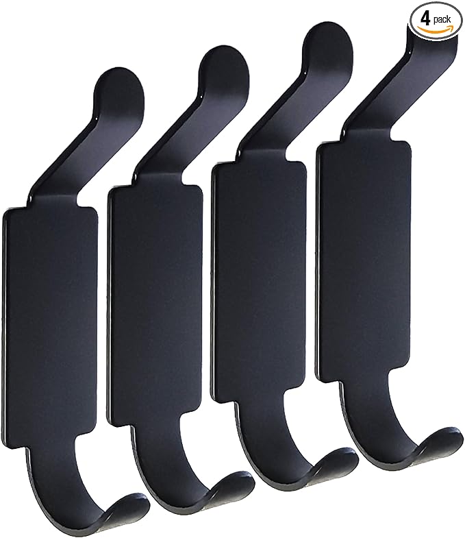 Lofekea Wall Hooks for Hanging, 4 Pack Coat Hooks Sturdy Adhesive Door Hanger for Hat,Towel, Key (Black)