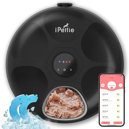 iPettie Donut Frost WiFi 6 Meal Automatic Cat Food Dispenser with App Control, Dry & Wet Food Automatic Cat Feeder, Smart Dog Feeder with Two Ice Packs, Programmable Timer