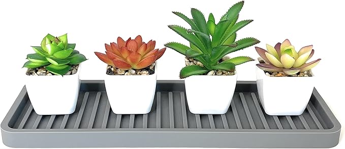 Happitasa Silicone Kitchen Sink Organizer Tray, Sponge Holder and Countertop Protector | Bathroom and Kitchen Soap Dish and Dispenser Tray (Grey, 12"x4")