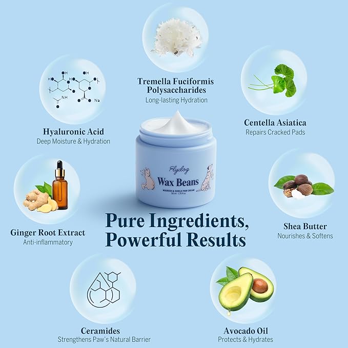 Flydog Lick-Safe Dog Paw & Nose Balm - All-Natural Wax Beans Fragrance-Free Dog Paw Cream with Avocado Oil, Not Greasy Pet Moisturizer & Soother for Dry, Cracked Snout & Pads(50ml)