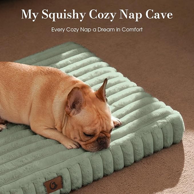 Large Orthopedic Dog Crate Bed with Waterproof Lining, Soft Short Plush Surface & Egg Crate Foam for Calming Puppy, Machine Washable Pet Bed with Removable Cover & Anti Slip Bottom