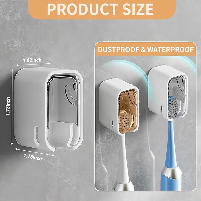 Wall Mounted Toothbrush Holders for Bathroom,Strong Self Adhesive Tooth Brush Holder with Cover, Toothbrush Heads Organizer for Family, 4 Pcs