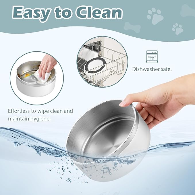 LIANLAI Stainless Steel Dog Bowls, Rust-Resistant Pet Bowls, Non Slip Dog Water Bowl, Versatile Feeding Bowls (White，64 oz)