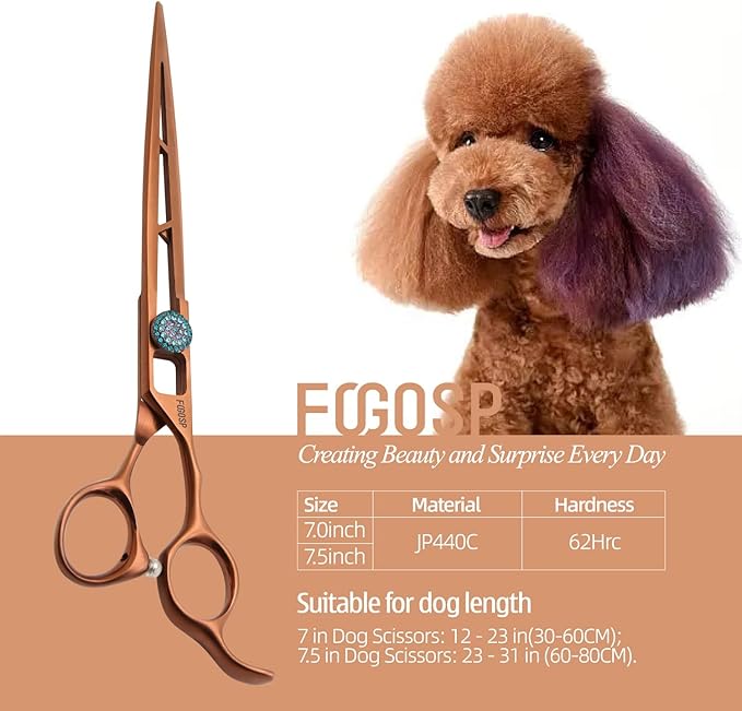 7.5'' Straight Dog Grooming Scissors Professioanl Pet Grooming Shears for Dog Cat High Cobalt Alloy Steel Hollow Out Design Sharp and Light(7.5, Chocolate Striaght)