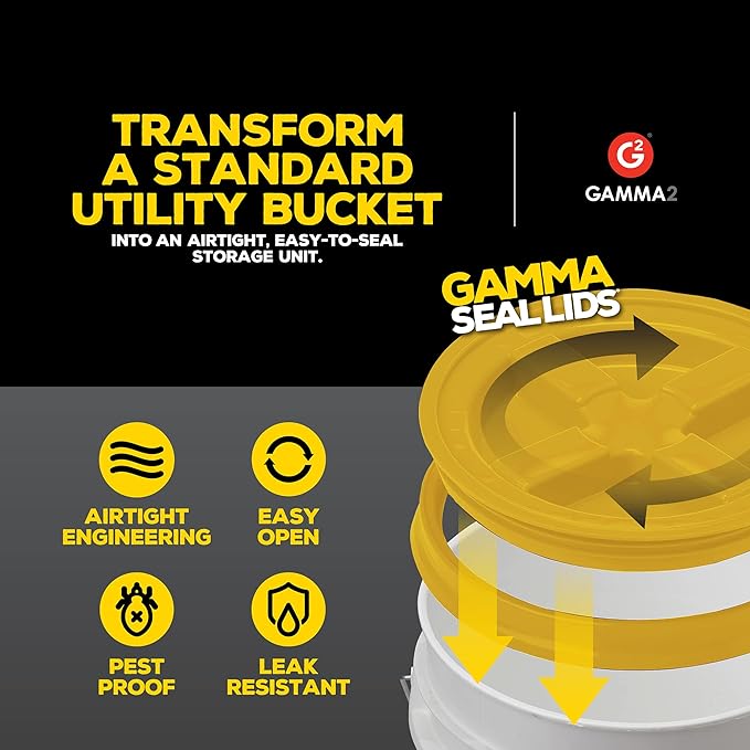 Gamma2 Gamma Seal Lid for Utility Buckets - Fits 3.5, 5, 6 & 7 gallon buckets, Yellow, Made in USA