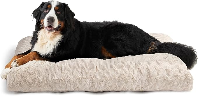 EHEYCIGA XXL Washable Dog Bed for Crate 47x29 Inch, Reversible Kennel Pad for Extra Large Dogs Weight Up to 100 lbs, Plush and Comfy Pet Sleeping Mat, Beige