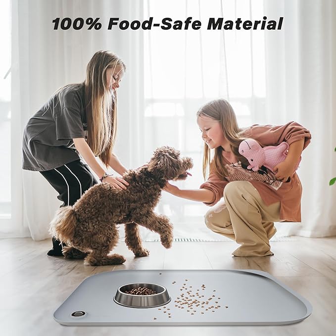 Dog & Cat Mat for Food and Water - Nityers Dog Food Mat for Floors Waterproof with Pocket, High Raised Edges, Thicker BPA Free Silicone, Pet Feeding mat for Bowl, Automatic pet Feeder, Water Fountain