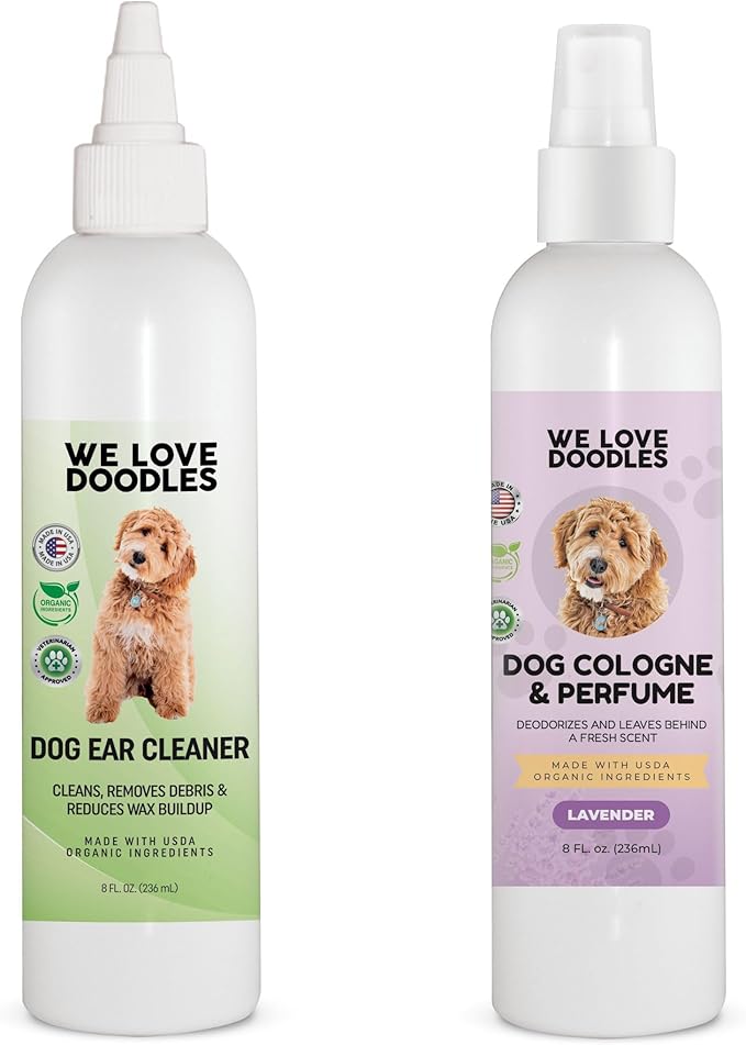 We Love Doodles Organic Dog Ear Cleaner & Dog Cologne Lavender - Ear Wash for Dogs, Puppy Ear Cleanser, Clean Ear Drops, Deodorant for Smelly Dogs, Long Lasting After Bath, Odor Eliminator Spray