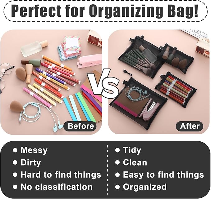 Leelosp 80 Pcs Mesh Zipper Pouch Bulk Back to School Pencil Storage Pouch Mesh Cosmetics Bags Toiletry Makeup Bags for Office Travel Organization(Black,7.7 x 4.7 Inch, 9.5 x 7.1 Inch)