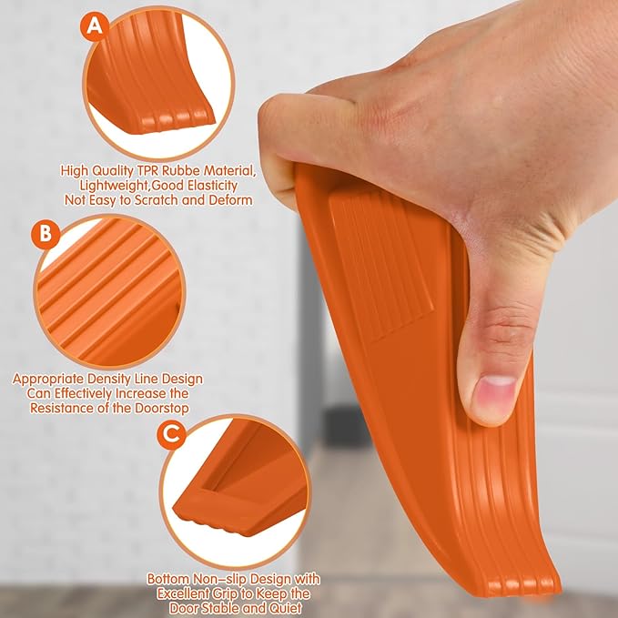 Frienda 2 Pcs Jumbo Door Stoppers Heavy Duty Door Stopper Tall up to 2inch Tall Wedge TPR Large Wedge Stackable Big Rubber Doorstop for Hotel Carpet Hardwood Concrete and Tile (Orange)