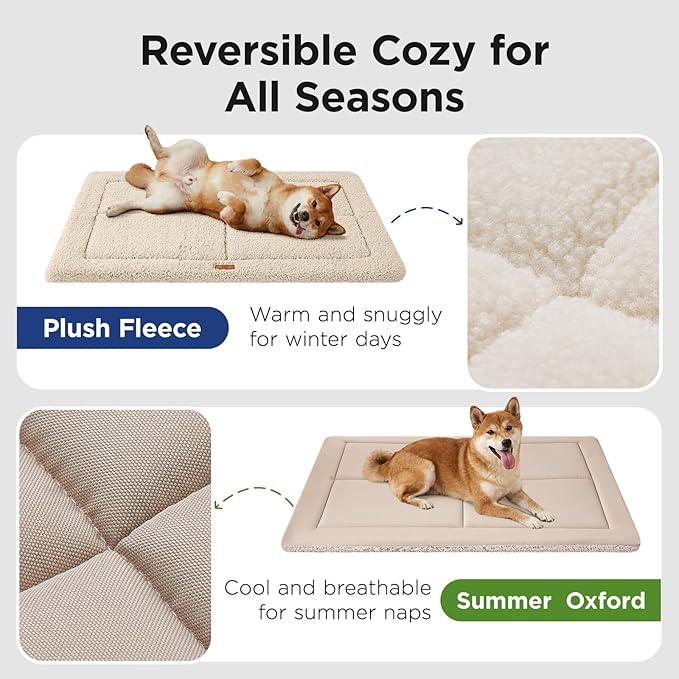 Low-Profile Dog Pad Mat for Medium Small Dogs, Washable Ultra Soft Dog Crate Mat, High Density Foam Pet Beds for Indoor & Outdoor Dogs, 35" x 23", Cream White