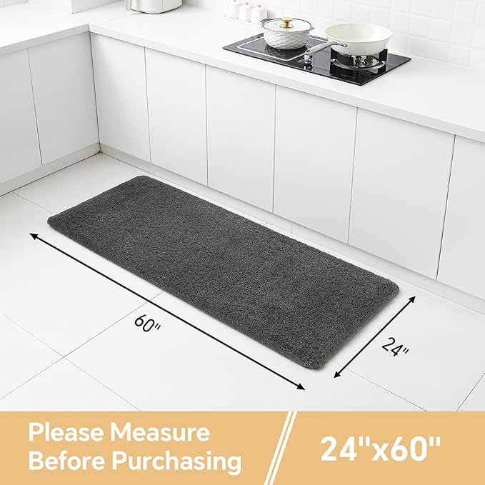 Dark Gray Bathroom Rugs Runner 24"x60" - Long Large Bath Mat, Soft Non Slip Absorbent Microfiber Bathroom Rug, Washable Plush Floor Mat - Perfect for Bedside, Kitchen or Vanity Area
