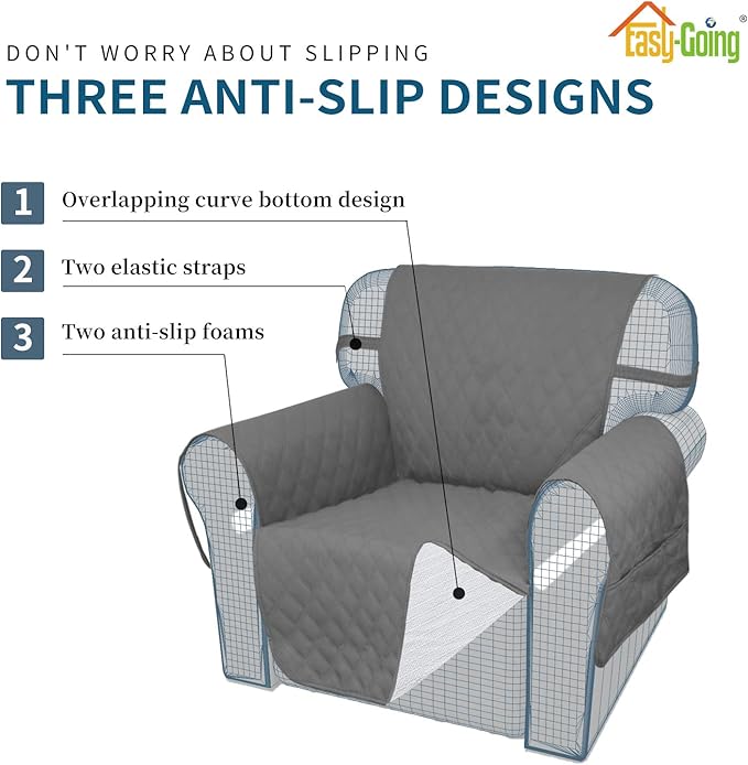 Easy-Going Sofa Slipcover Loveseat Cover Waterproof Couch Cover Washable Sofa Cover for 2 Cushion Couch Non-Slip Fabric Furniture Protector with Pocket for Pets Kids Dog Cat (Loveseat, Grey, Medium)
