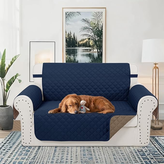 Reversible Loveseat Sofa Covers Couch Cover Furniture Protector(Loveseat,Navy/Camel)